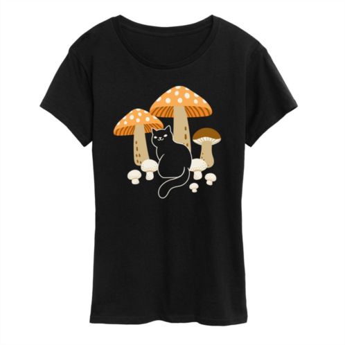 Licensed Character Womens Black Cat And Mushrooms Graphic Tee
