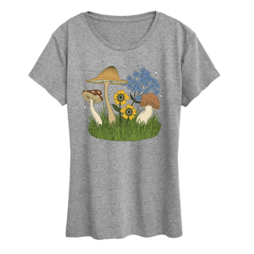 Licensed Character Womens Colorful Mushrooms and Flowers Graphic Tee