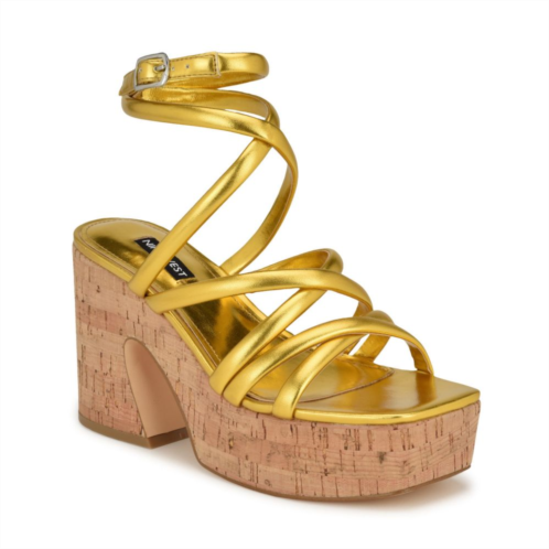 Nine West Corke Womens Strappy Square Toe Wedge Sandals