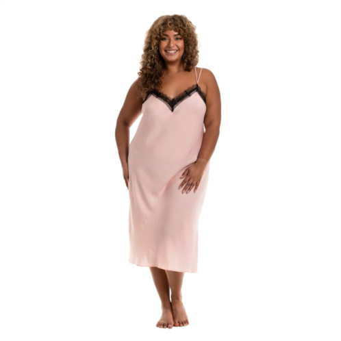 Plus Size Lilac+London Basic Lace Detailed Midi Nightgown