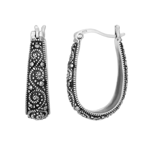 Tori Hill Sterling Silver Marcasite Oval Hoop Earrings