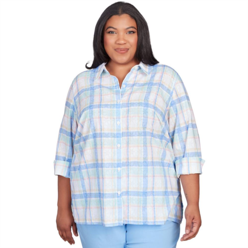 Plus Size Alfred Dunner Cool Plaid Collared Button Down Top
