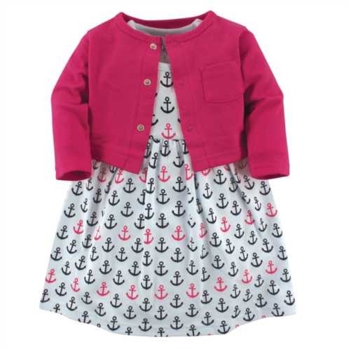Luvable Friends Baby and Toddler Girl Dress and Cardigan 2pc Set, Anchors