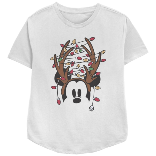 Disneys Mickey Mouse Juniors Antlers With Christmas Lights Relaxed Fit Tee