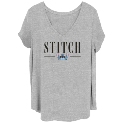 Disneys Lilo & Stitch Juniors Plus Size Name Title Stitch V-Neck Tee