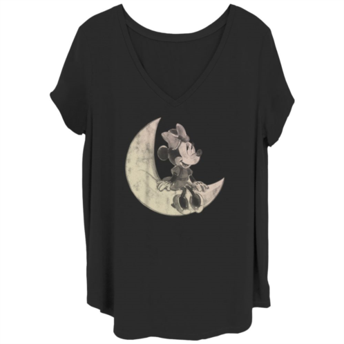 Disneys Minnie Mouse Juniors Plus Size Sitting On The Moon V-Neck Tee