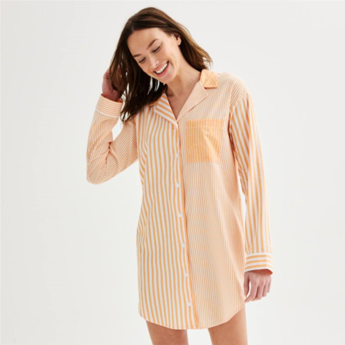 Womens Sonoma Goods For Life Poplin Oversized Button Down Notch Collar Pajama Shirt
