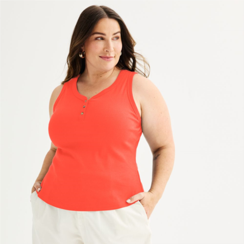 Plus Size Sonoma Goods For Life Ribbed Slim Fit Henley V-Neck Tank Top