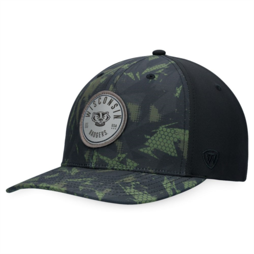 Unbranded Mens Top of the World Black Wisconsin Badgers OHT Military Appreciation Camo Render Flex Hat