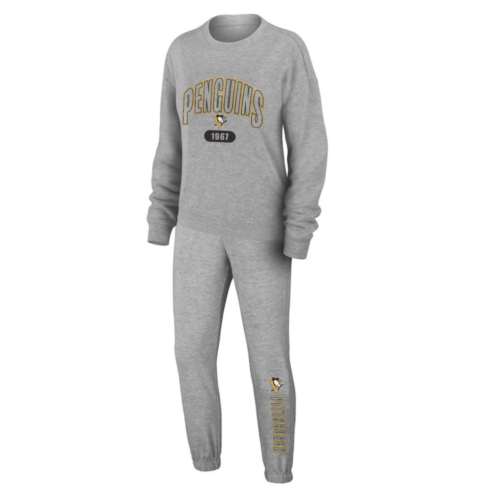 Unbranded Womens WEAR by Erin Andrews Heather Gray Pittsburgh Penguins Knit Long Sleeve Tri-Blend T-Shirt & Pants Sleep Set