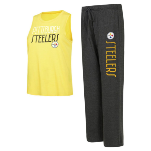 Unbranded Womens Concepts Sport Black/Gold Pittsburgh Steelers Muscle Tank Top & Pants Lounge Set