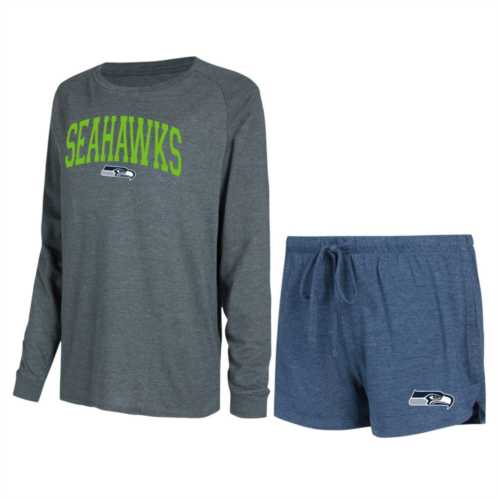 Unbranded Womens Concepts Sport College Navy/Charcoal Seattle Seahawks Raglan Long Sleeve T-Shirt & Shorts Lounge Set