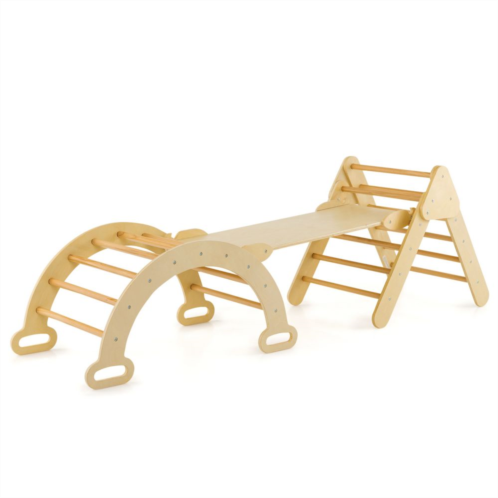 Slickblue Wooden Kids Climber Toys with Triangle Arch Ramp for Sliding Climbing