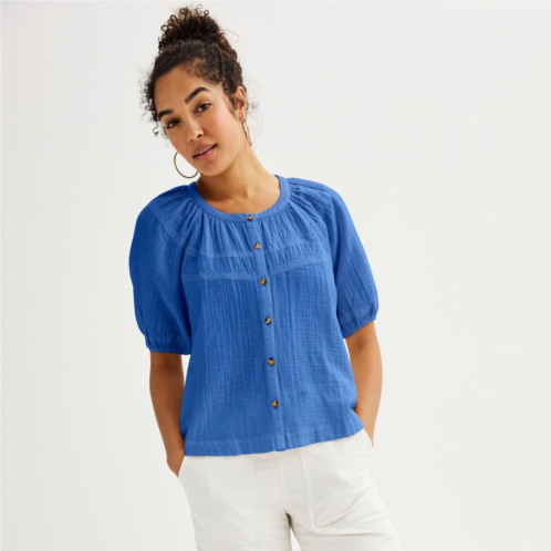 Womens Sonoma Goods For Life Puff Sleeve Button Down Top