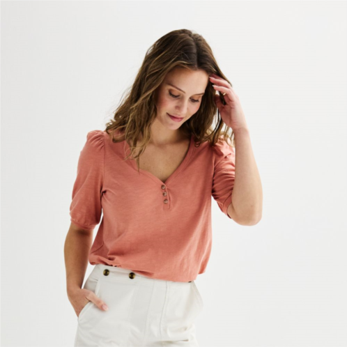 Womens Sonoma Goods For Life Puff Sleeve Henley Tee