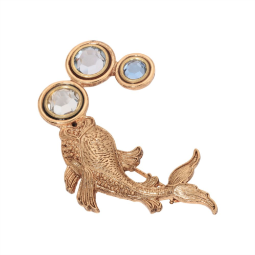 1928 Gold Tone Fish With Multi-Color Crystal Bubbles Brooch