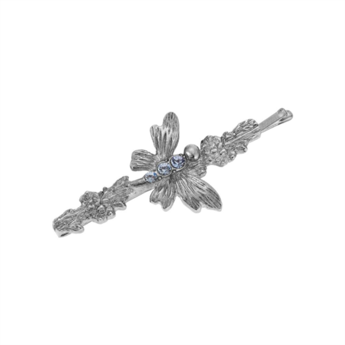1928 Silver Tone Crystal Glass Blue Stone Butterfly Bobby Pin