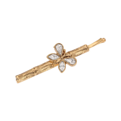 1928 Gold Tone Crystal Glass Stone Butterfly Bobby Pin