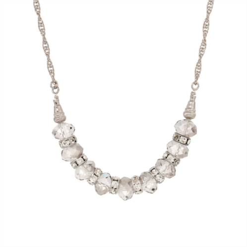 1928 Silver Tone Faceted Glass Bead Crystal Necklace