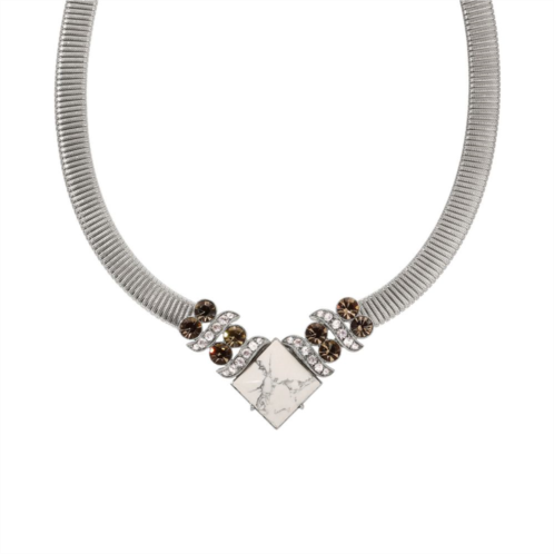 1928 Silver Tone Black Diamond White Howlite Necklace