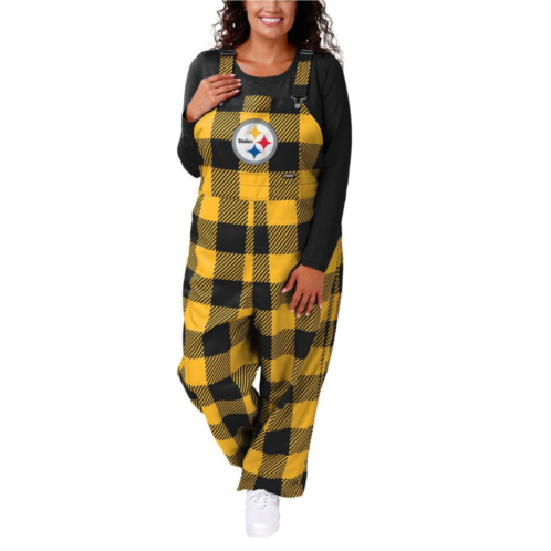 Unbranded Womens FOCO Black Pittsburgh Steelers Big Logo Plaid Overalls
