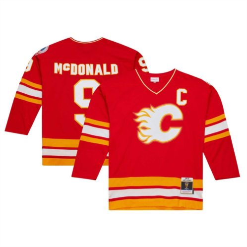 Mens Mitchell & Ness Lanny McDonald Red Calgary Flames Captain Patch 1988/89 Blue Line Player Jersey