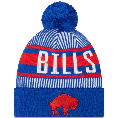 Mens New Era Royal Buffalo Bills Striped Cuffed Knit Hat with Pom