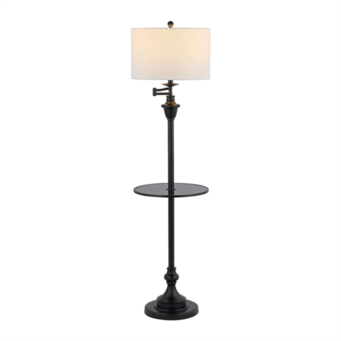 Jonathan Y Designs Cora 60 Metal/glass Led Side Table And Floor Lamp, Black