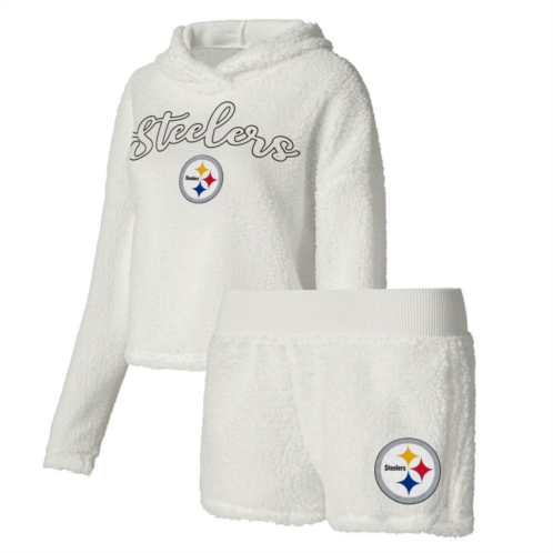 Unbranded Womens Concepts Sport White Pittsburgh Steelers Fluffy Pullover Sweatshirt & Shorts Sleep Set