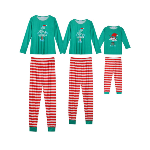 Cheibear Mens Christmas Long Sleeve Tee With Letter And Striped Pants Family Pajama Sets