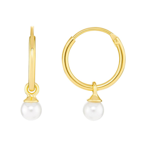 PRIMROSE 18k Gold Over Silver White Glass Pearl Drop Hoop Earrings