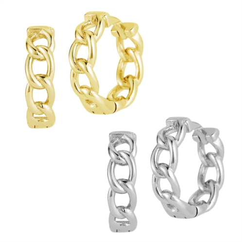 Sunkissed Sterling Two Tone Sterling Silver Curb Link Hoop Earring Duo Set