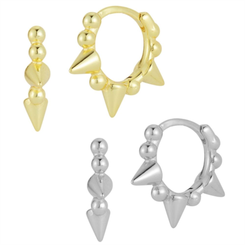 Sunkissed Sterling Two Tone Sterling Silver Spike Huggie Earring Duo Set