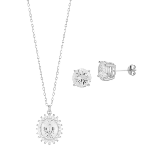 Sunkissed Sterling 14k Gold Over Silver Cubic Zirconia Vintage Pendant Necklace & Stud Earrings Set