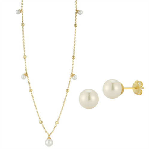 Sunkissed Sterling 14k Gold Over Silver Freshwater Cultured Pearl Necklace & Stud Earring Set