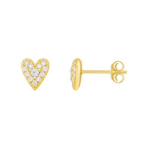 PRIMROSE 18k Gold Over Silver Pave Cubic Zirconia Heart Stud Earrings