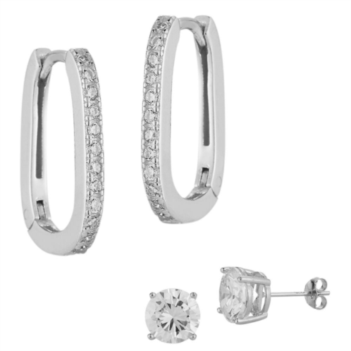 Sunkissed Sterling Sterling Silver Cubic Zirconia Square Oval Huggie Earring Duo Set