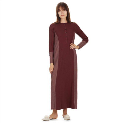 MeMoi Womens Modest Henley-Style Full-Length Ribbed Nightgown