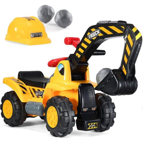 Play22 Toy Tractors for Kids Ride On Excavator Sounds Digger Scooter Bulldozer Includes Helmet with Rocks