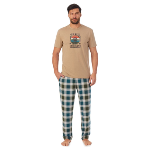 Mens Cuddl Duds Short Sleeve Grill Sergeant Graphic Pajama Tee & Plaid Pajama Pants Set