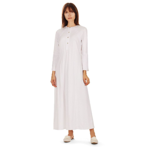 MeMoi Womens Bell Sleeve Trimmed Long Cotton Blend Placket Gown