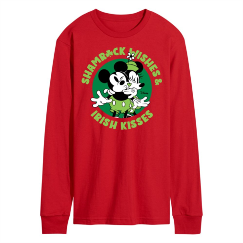 Disneys Mickey & Minnie Mouse Mens Shamrock Wishes Irish Kisses Long Sleeve Graphic Tee