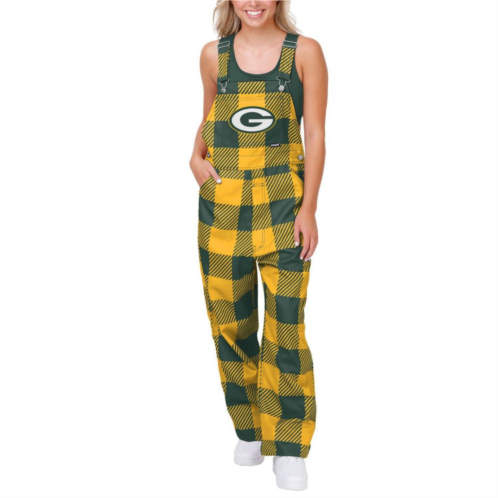 Womens FOCO Green Green Bay Packers Big Logo Plaid Overalls