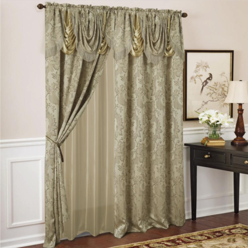 RT Design Rosalie Floral Damask Jacquard Curtain Panel With Valance 54 X 84 Taupe