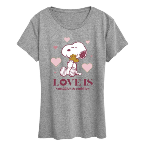 Licensed Character Womens Peanuts Snoopy & Woodstock Snuggles Graphic Tee