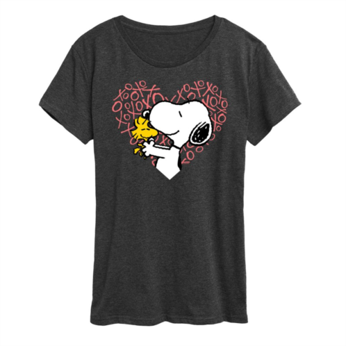 Licensed Character Womens Peanuts Snoopy & Woodstock Heart Graphic Tee