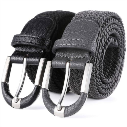 Mio Marino Mens Hopsack Weave 2- Pack Elastic Belt