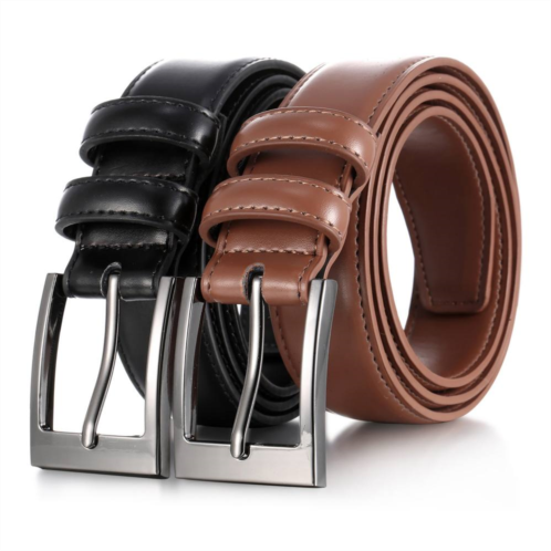 Mio Marino Mens 2 Pack Dual Ring Leather Belt For Big & Tall