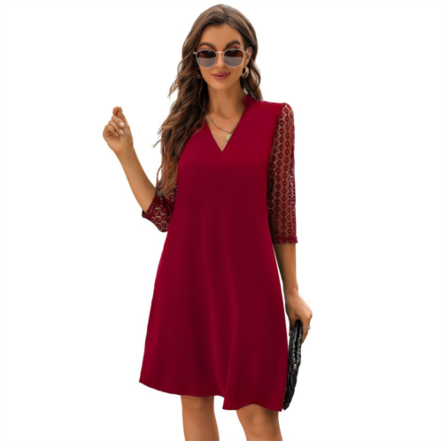 MISSKY Womens Long Sleeve Mini Dress Casual Loose Flowy Swing Tunic Dresses For Spring Fall