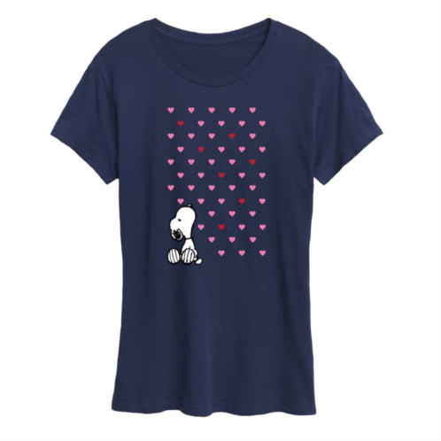 Licensed Character Womens Peanuts Valentine Snoopy Hearts Graphic Tee